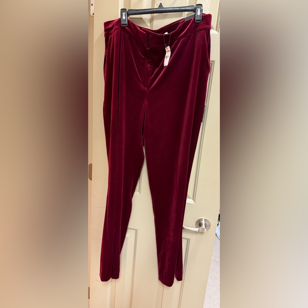 Express Editor Burgundy Wine Velvet Trouser High Rise Pants Size XL NWT $88
